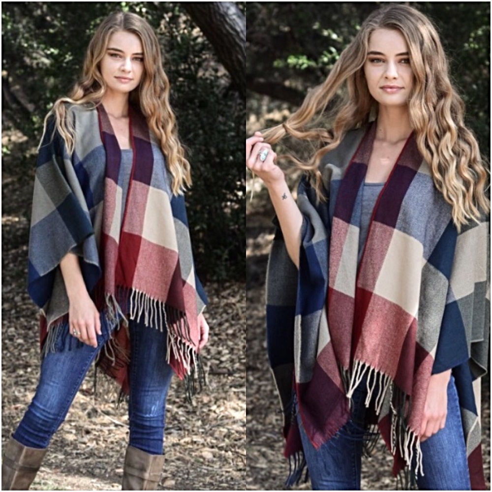 Boho Sweater Ruana Kimono Cardi Wrap OSFM - Picture 3 of 6